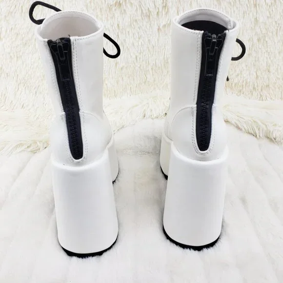 White Matte Chunky Platform Goth Punk Ankle Boots Camel - Picture 2 of 14